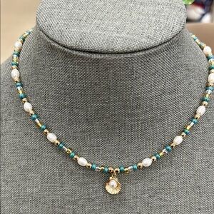 Handmade Freshwater Pearl and Turquoise Seed Bead Necklace ✨